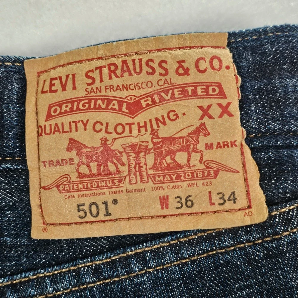 Levis 501 Mens Straight Leg Jeans Dark Wash Indigo Button Fly 36x34 Denim NWOT - Picture 8 of 11